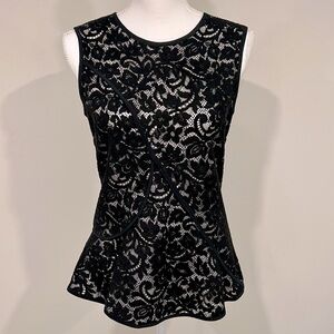 Derek Lam black lace elegant, timeless sleeveless top. Tailored fit w flare. 2.
